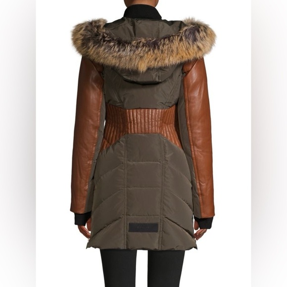 NICOLE BENISTI‎ Courvechal leather&Fox Fur-Trim Chevron Down parka Coat sz small - Picture 16 of 17